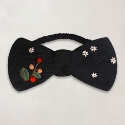 Cherry Crumble Girls Black Embroidered Cotton Chill Wrap Headband-31