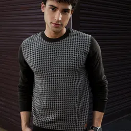 Raymond Men Black & Grey Self-Design Round-Neck Pullover Sweater-image-56