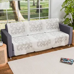 Kuber Industries Cream-Coloured & Grey Set Of 2 Printed 3 Seater Cotton Sofa Covers-6
