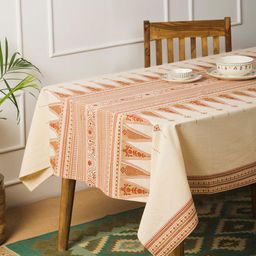 Fabindia Neer Red & Cream Colored Floral Printed Cotton 6 Seater Table Cover-22