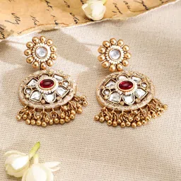 Rubans 22K Gold-Plated Kundan & Ruby Accents Multi-Strand Pearl Beaded Choker Necklace Set image 5