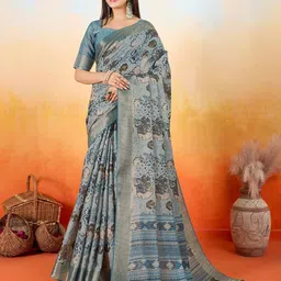 DIVASTRI Floral Printed Zari Saree-image-25