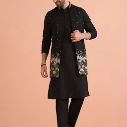 KISAH Men Embroidered Regular Fit Thread Work Kurta Nehru Jacket Trouser Set-picture-4