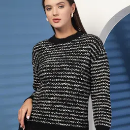 Thirty Threads Women Self Design Woollen Round Neck Pullover-picture-29