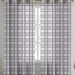 Aura Purple & White 2 Pieces Checked Sheer Door Curtains-image-31