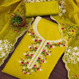 Peachmode Floral Embroidered Chanderi Cotton Unstitched Dress Material-image-64