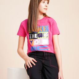 Vero Moda Girls Typography Printed Round Neck Cotton T-shirt-image-61