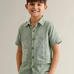 My Milestones Boys Floral Printed Spread Collar Cotton Casual Shirt-image-68