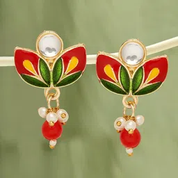 Anouk Artificial Stones Studded and Beaded Meenakari Floral Shaped Studs-9