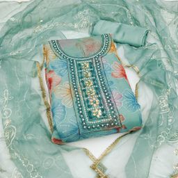 MANVAA Embellished Organza Unstitched Dress Material-image-64