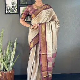 A S CREATION Woven Design Zari Pure Silk Kanjeevaram Saree-picture-12