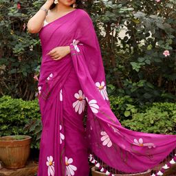 SILKWEAR Women Floral Pure Linen Designer Saree-40