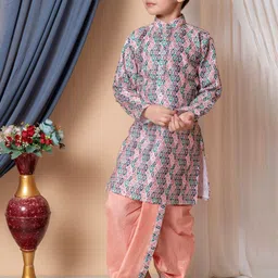 NFC CREATION Boys Ethnic Motifs Printed Regular Sequinned Dupion Silk Kurta with Dhoti Pants image 1