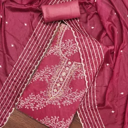 Blissta Floral Embroidered Beads & Stones Organza Unstitched Dress Material-image-84