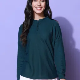 RAHI TRENDZ Women Mandarin Collar Cuffed Sleeves Woollen Tshirt Top-picture-22