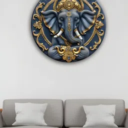 OLIVE TREE Grey & Yellow Lord Ganesha Wooden Wall Hangings-45