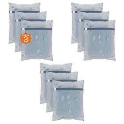 Kuber Industries White & Blue 9 Pieces Cactus Printed Reusable Laundry Bags With Zipper-55