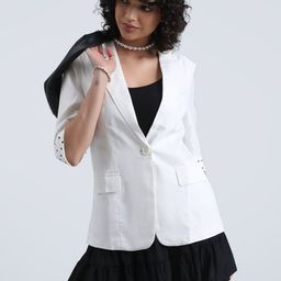 SHOWOFF Women Off White Single-Breasted Blazer with Shoulder Pads-picture-17