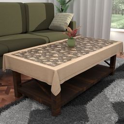 Kuber Industries Camel Brown Floral Printed Cotton 4-Seater Table Cover-18