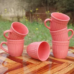 laghima jadon Pink Textured Set of 6 Ceramic Cups and Mugs-21