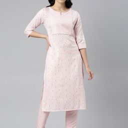 Samhitas Floral Printed Notch Neck Straight Kurta With Trousers-image-74