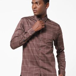 The Collection Men Classic Fit Windowpane Checked Spread Collar Satin Casual Shirt-image-34