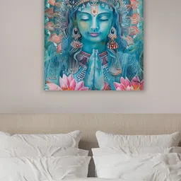 Myntra Elegant Homes Blue & Pink 1 Piece Canvas Religious Wall Paintings-image-77