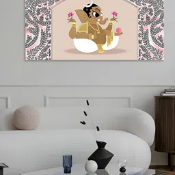 nestroots Beige & Pink Ganpati In Elegance Canvas Painting Wall Art-image-42