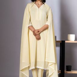 Readiprint Fashions V-Neck Pure Cotton Straight Kurta With Palazzos And Dupatta-image-71