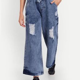 Moda Rapido Women Jean Wide Leg High-Rise Highly Distressed Light Fade Denim Jeans-image-97