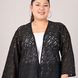 Moonaa Fashion Geometric Self Design Mandarin Collar Cotton Shrug-image-55