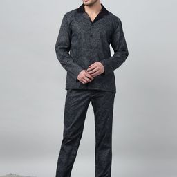 Hancock Men Floral Printed Lapel Collar Pure Cotton Night suit-image-27