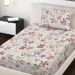 FABINALIV Beige & Brown Floral 300 TC Single Bedsheet Set 2.20 m x 1.5 m-picture-29