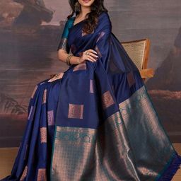 CaniBani Blue Silk Blend Banarasi Sarees-image-76