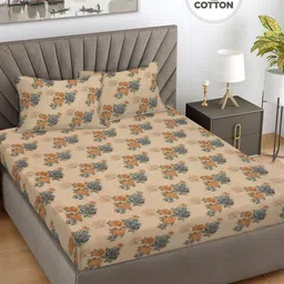 FABINALIV Beige & Grey Floral 300 TC King Bedsheet with 2 Pillow Covers-image-25