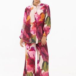 THR3Letter Printed Mandarin Collar Shirt & Palazzo Co-Ords-picture-53