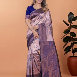 AUMAURA LIFESTYLE Ethnic Motifs Woven Design Zari Banarasi Saree-picture-34