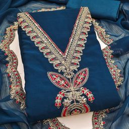 KALINI Embroidered Art Silk Unstitched Dress Material-image-77