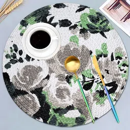 ANA 2 Pcs Green & Grey Printed Cotton Table Placemats-17