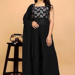 Maeswag Floral Embroidered Sequinned A-Line Kurta with Palazzos & Dupatta-picture-19