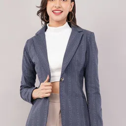Purple State Striped Cotton Single Breasted Blazer-image-41