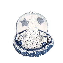 LOREM Infants 3 Pillow & Mosquito Protection Printed Round Shape Pure Cotton Baby Bed Set-15
