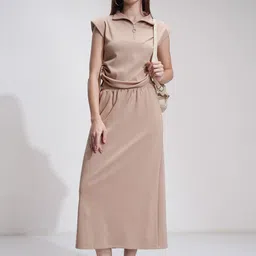 Tokyo Talkies Pure Cotton Shirt Collar Top & Midi Skirt-picture-44