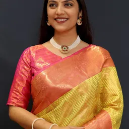 SILKWEAR Woven Design Zari Silk Cotton Kanjeevaram Saree-image-99