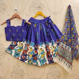 JOVK DESIGN Girls Printed Kalamkari Ready to Wear Lehenga & Blouse With Dupatta-image-97