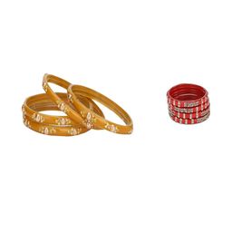 SOMIL Set Of 8 Yellow and Red Glass Artificial Stones Bangles-image-109