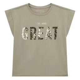 GUESS kids Girls Typography Printed Round Neck Cotton T-shirt-picture-9