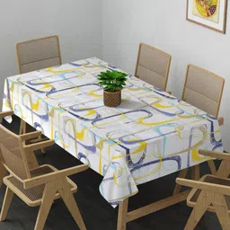Arrabi White & Yellow Abstract Printed 8-Seater Table Cover-1