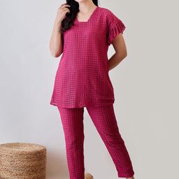The Kaftan Company Women Lace Printed Night suit-image-45