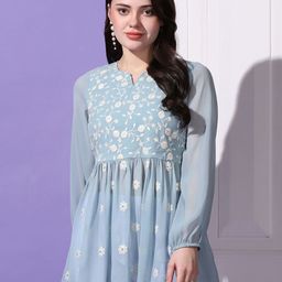 Moda Rapido Embellished Embroidered Puff Sleeve Georgette Top-image-56